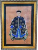Chinese School, 19th century (Qing Dynasty) Ancestral Portrait, gouache on paper, framed, 69cm x