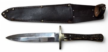 A Stuart Truelove hand forged Commando style dagger, stag handle, the blade engraved Stuart Truelove