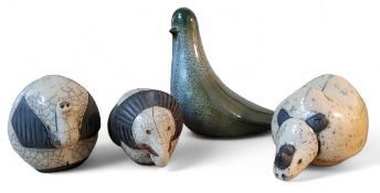 D T Sharp for Rye Pottery - a model of a pigeon,  mottled in green and blue, 18cm high, painted