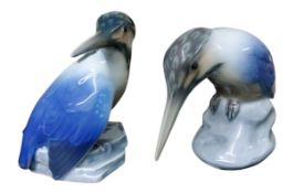 A Royal Copenhagen model of a kingfisher, 11.5cm high, printed mark, 407;  another, 436 (2)
