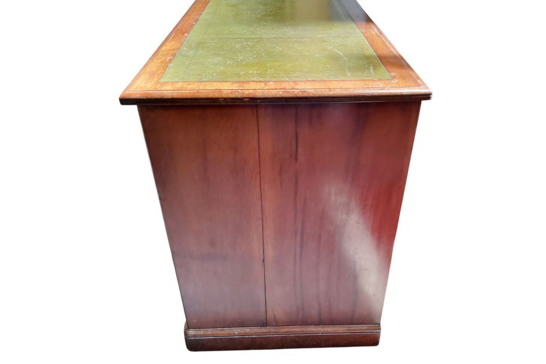 A 19th century mahogany kneehole desk, tooled green leather writing surface, fitted with one long - Image 3 of 3