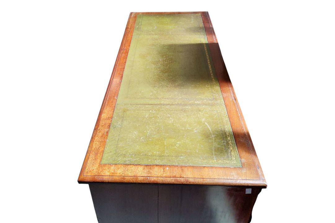 A 19th century mahogany kneehole desk, tooled green leather writing surface, fitted with one long - Image 2 of 3