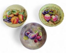 An English porcelain circular pin dish, in the manner of Royal Worcester,  painted by Bryan Cox,