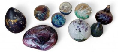 Isle of Wight - a contemporary studio glass cone shaped paperweight, 15cm high;  another, 9.5cm