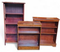 A 20th century mahogany open bookcase, bracket feet, 84cm high, 75cm wide;   another, 75cm high,