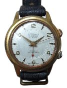 An unusual Brevet Aircraft Alarm gold plated wristwatch, Swiss 17 jewel movement, cream textured