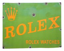 A contemporary enamelled rectangular sign, Rolex Geneve, 20cm high, 30cm wide