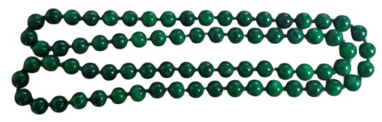 A Jadite necklace, uniform cylindrical beads, 94cm long