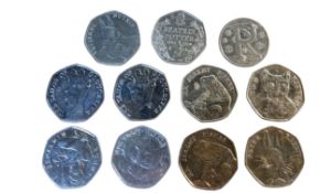 Ten Beatrix Potter 50p circulated coins - The Tailor of Gloucester (2),  1866-1943 Anniversary,
