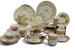 A Rockingham type coffee cup and saucer, three spur handle, decorated in cobalt blue and gilt with