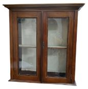 A 19th century mahogany satinwood crossbanded wall hanging cabinet, moulded cornice, 68cm high, 66cm