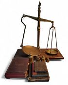 A set of W&T Avery brass and mahogany scales, Class B,  with weights, 50cm high;   British
