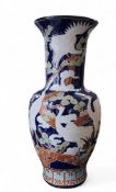 A Japanese contemporary pottery floor standing vase, incised and decorated with storks and pine