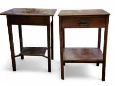 An early 20th century oak side table, drawer to frieze, the handle embossed with stylised foliage,