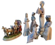 A Lladro figure, Frustrated Walk, a lady with a parasol, 6.5cm high, printed mark;  others, Nao,