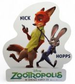 Three Zootropolis cinema foyer cut-outs; the tallest approx. 137cms