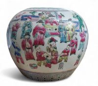 A Chinese ovoid famille rose ginger jar, decorated with official and attendants, the ground with