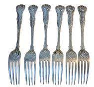 A set of six Edwardian silver Kings pattern dinner forks, John Round, Sheffield 1906, 425g, 13.6toz