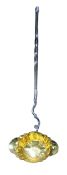 A George III toddy ladle, shaped double lipped bowl, gilt interior, wrythen whale bone handle,