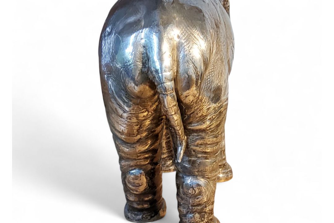 A large German silver standing elephant table ornament, with detachable head, 20cm high, Neresheimer - Image 5 of 6
