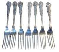 A set of six Edwardian silver Kings pattern dessert forks, John Round, Sheffield 1906; another,