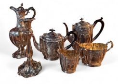 A late 19th century E.P.B.M. four piece tea and coffee service, embossed and engraved with