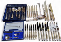 Elkington flatware - a two-piece beaded carving set; another; a ladle; nine steak knives, BS557; a