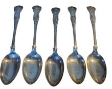 A set of five Edwardian silver Kings pattern table spoons, John Round, Sheffield 1906, 485g, 15.