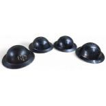 A WWII Rootes Factory Security? MkII Brodie helmet, black, stencilled white RIS, chin strap; a