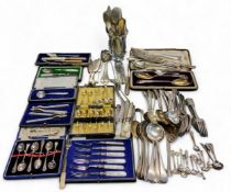 Flatware - nutcracker, cased;   a pair of late 19th century serving spoons, cased;  mustard, tea,