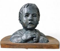 Peggy Davis (Sheffield Artist), painted plaster, head and shoulders of a young child, 32cm high,