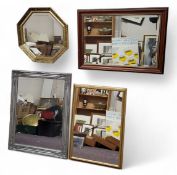 A large rectangular mirror, silvered frame, 73cm x 94cm;   others, gilt,  56cm x 83cm;  others (3)