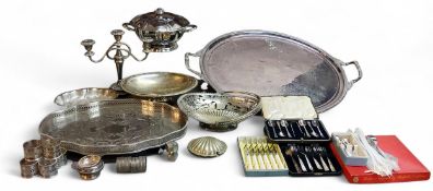 Plated Ware - a large two handled oval tray, cm wide;  a gallery tray;  an oval cake basket;
