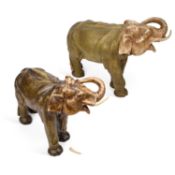 A LARGE ROYAL DUX MODEL OF AN ELEPHANT, TOGETHER WITH ANOTHER LARGE ELEPHANT MODEL