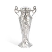 WMF (WÜRTTEMBERGISCHE METALLWARENFABRIK), A LARGE ART NOUVEAU SILVERED METAL TWO-HANDLED VASE
