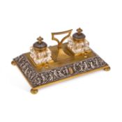 A 19TH CENTURY GILT-METAL AND ELECTROTYPE INKSTAND