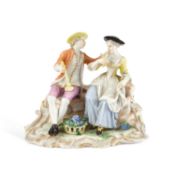 A LUDWIGSBURG PORCELAIN FIGURE GROUP EMBLEMATIC OF AUTUMN CIRCA 1770