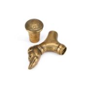 TWO BRASS WALKING CANE HANDLES