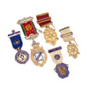 FIVE SILVER MASONIC AND RAOB JEWELS