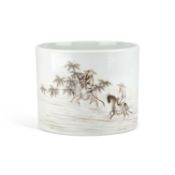 A CHINESE GRISAILLE DECORATED BRUSH POT, BITONG
