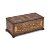 A LARGE 19TH CENTURY POKERWORK TEA CADDY
