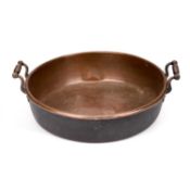 A 19TH CENTURY COPPER TWO-HANDLED CREAM PAN