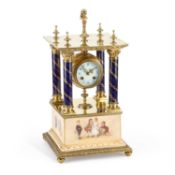 A CONTINENTAL BRASS-MOUNTED PORCELAIN PORTICO CLOCK LATE 19TH/ EARLY 20TH CENTURY, IN THE VIENNA STY