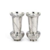 DAVID VEAZEY FOR LIBERTY & CO, A PAIR OF TUDRIC PEWTER 'TREE OF LIFE' VASES