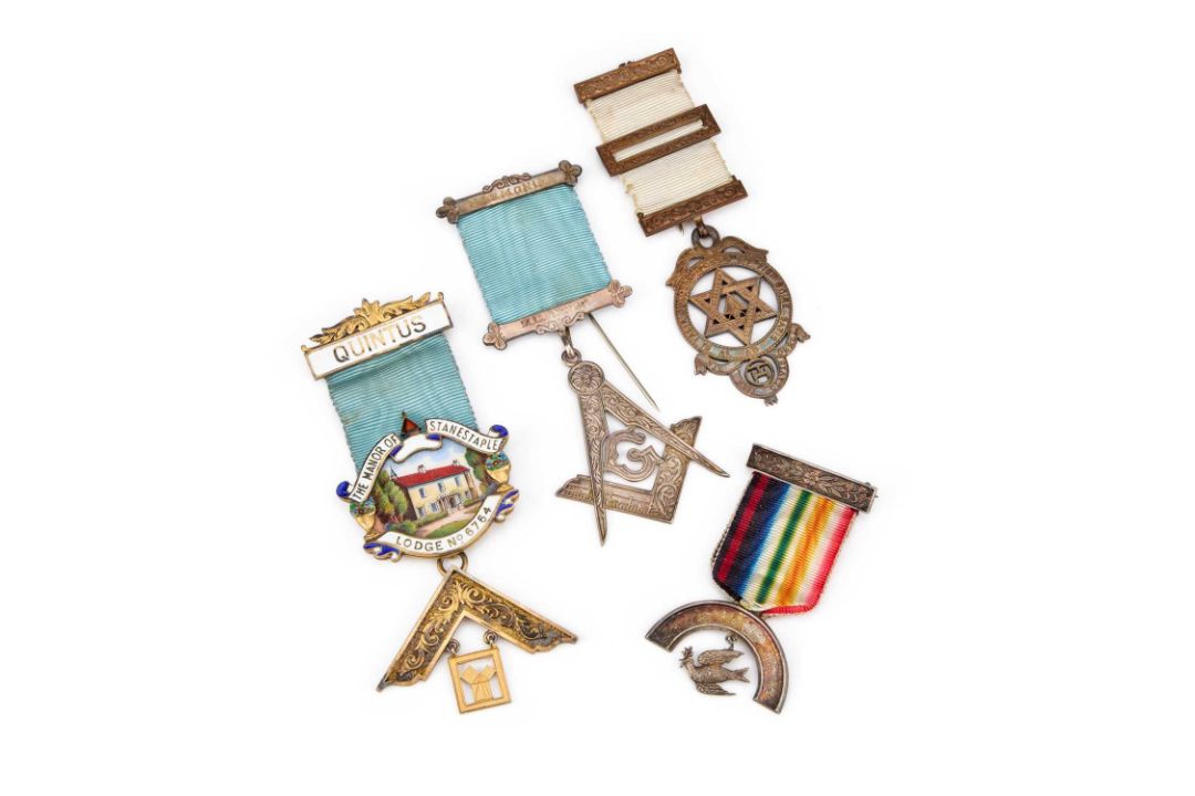 FOUR SILVER MASONIC JEWELS