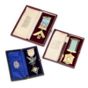 THREE SILVER AND ENAMEL MASONIC AND RAOB JEWELS