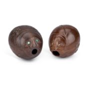 TWO CARVED COCONUT 'BUGBEARS' 18TH/ 19TH CENTURY