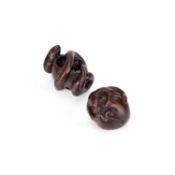 TWO JAPANESE CARVED HARDWOOD NETSUKES