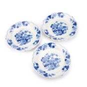 THREE 18TH CENTURY ENGLISH DELFT BLUE AND WHITE DISHES