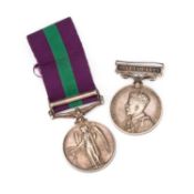 A GEORGE V REGULAR ARMY MEDAL AND A GEORGE IV GENERAL SERVICE MEDAL (G.S.M.) WITH PALESTINE CLASP